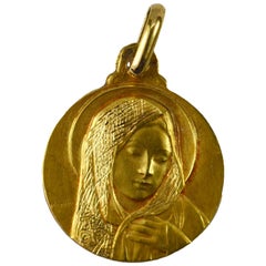 French Virgin Mary 18K Yellow Gold Medal Pendant French Virgin Mary 18K Yellow Gold Medal Pendant