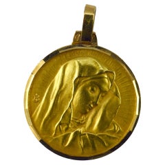French Virgin Mary 18K Yellow Gold Medal Pendant French Virgin Mary 18K Yellow Gold Medal Pendant