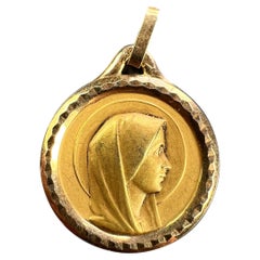 Vintage French Virgin Mary 18K Yellow Gold Medal Pendant