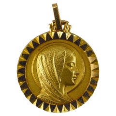 French Virgin Mary 18K Yellow Gold Medal Pendant