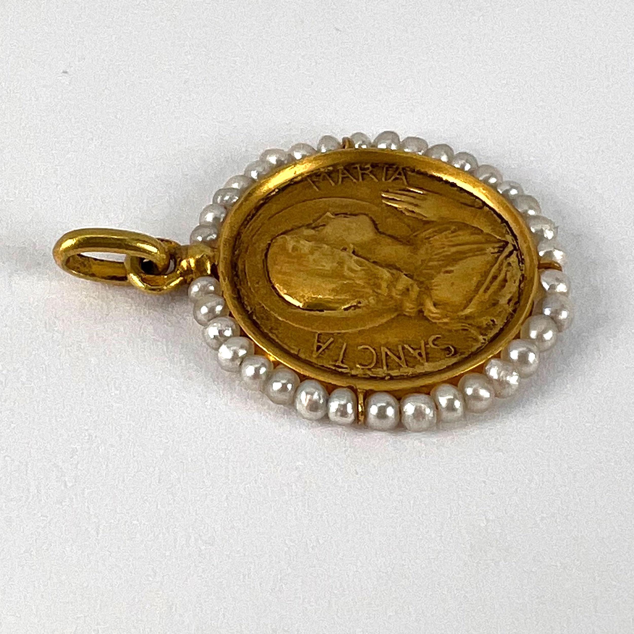 18 Karat Gelbgold Perlen-Charm-Anhänger Französisch Jungfrau Maria im Angebot 6
