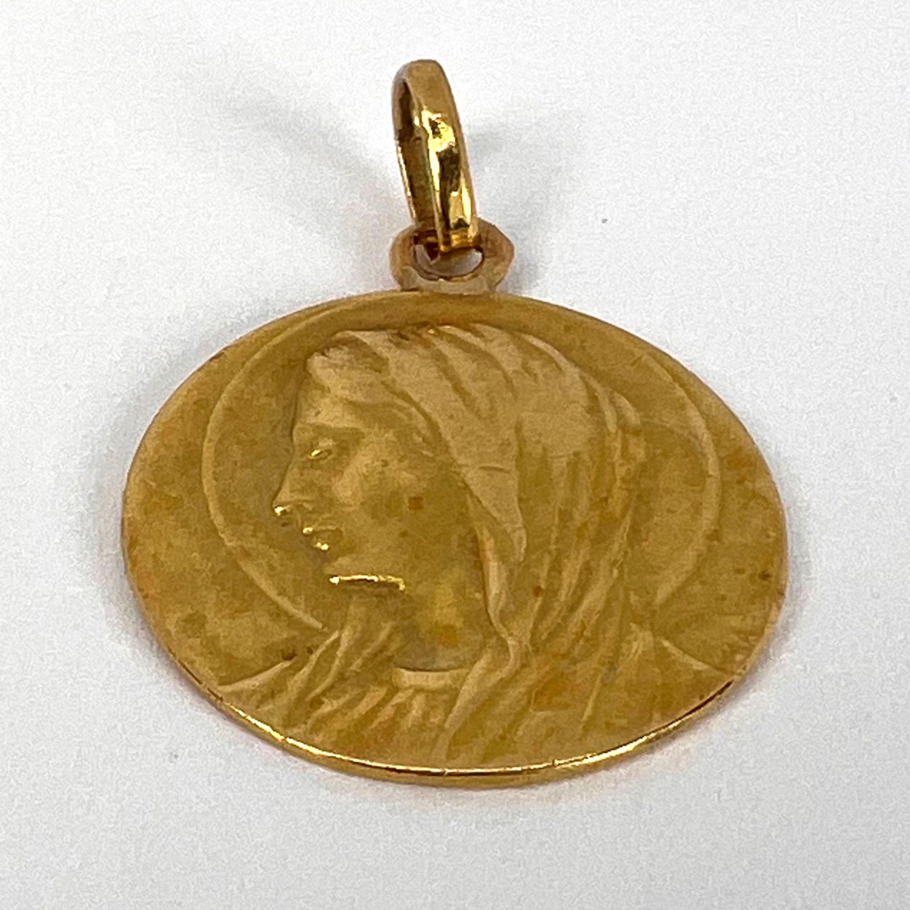French Virgin Mary 18K Yellow Gold Pendant Charm For Sale 6