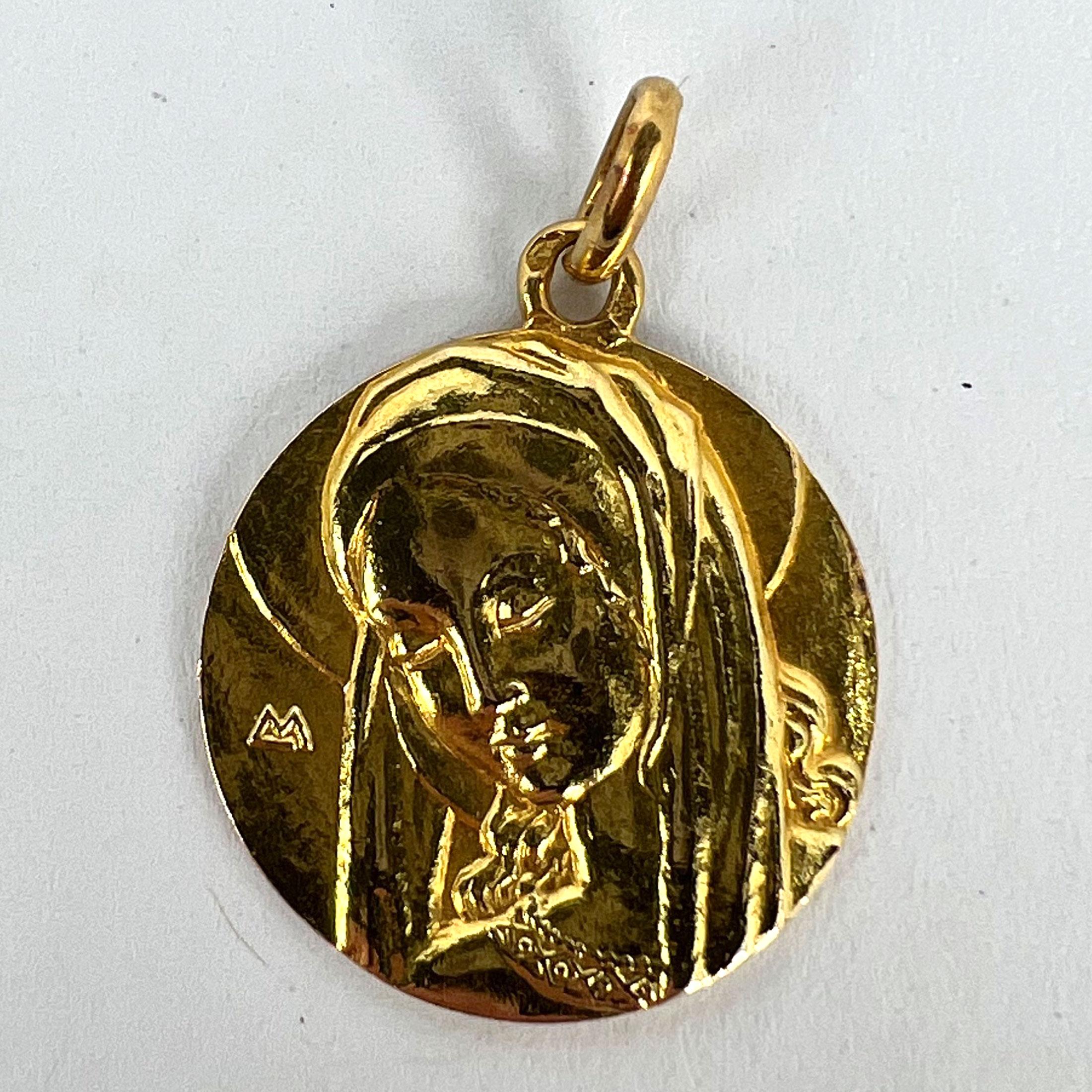 French Virgin Mary 18K Yellow Gold Pendant Charm For Sale 7