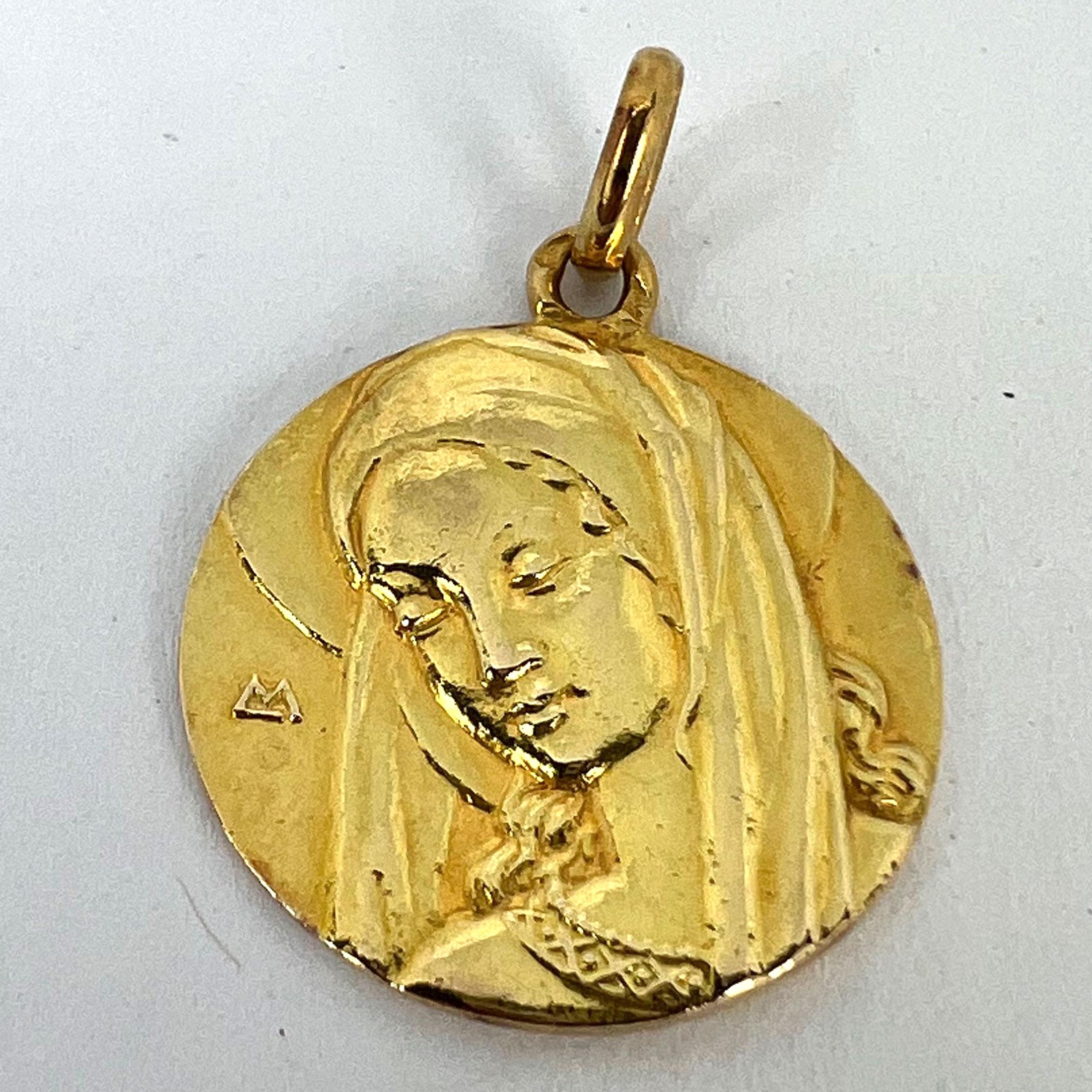 French Virgin Mary 18K Yellow Gold Pendant Charm For Sale 8