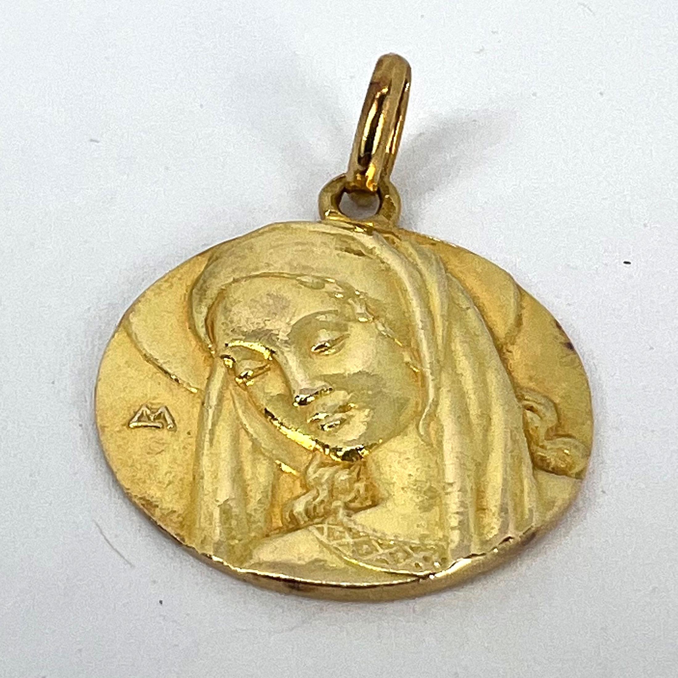 French Virgin Mary 18K Yellow Gold Pendant Charm For Sale 9