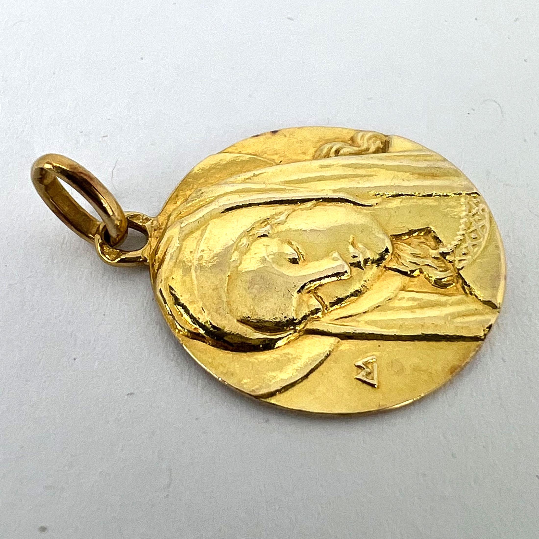 French Virgin Mary 18K Yellow Gold Pendant Charm For Sale 10