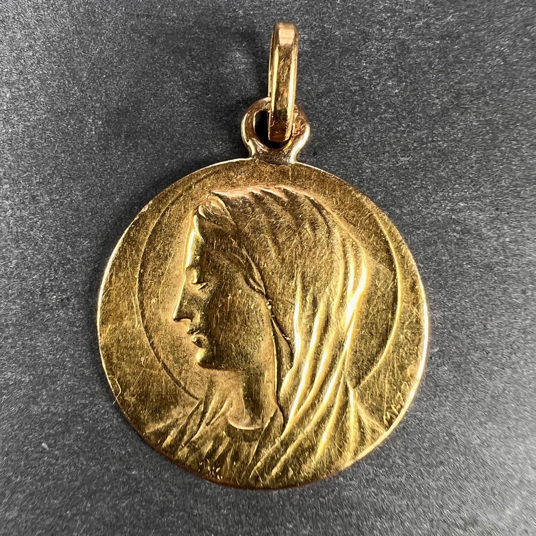 Art Nouveau French Virgin Mary 18K Yellow Gold Pendant Charm For Sale