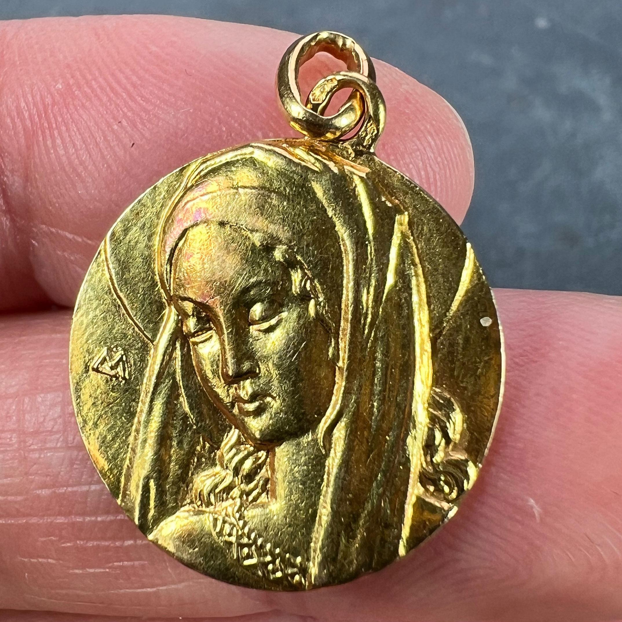 French Virgin Mary 18K Yellow Gold Pendant Charm For Sale 1