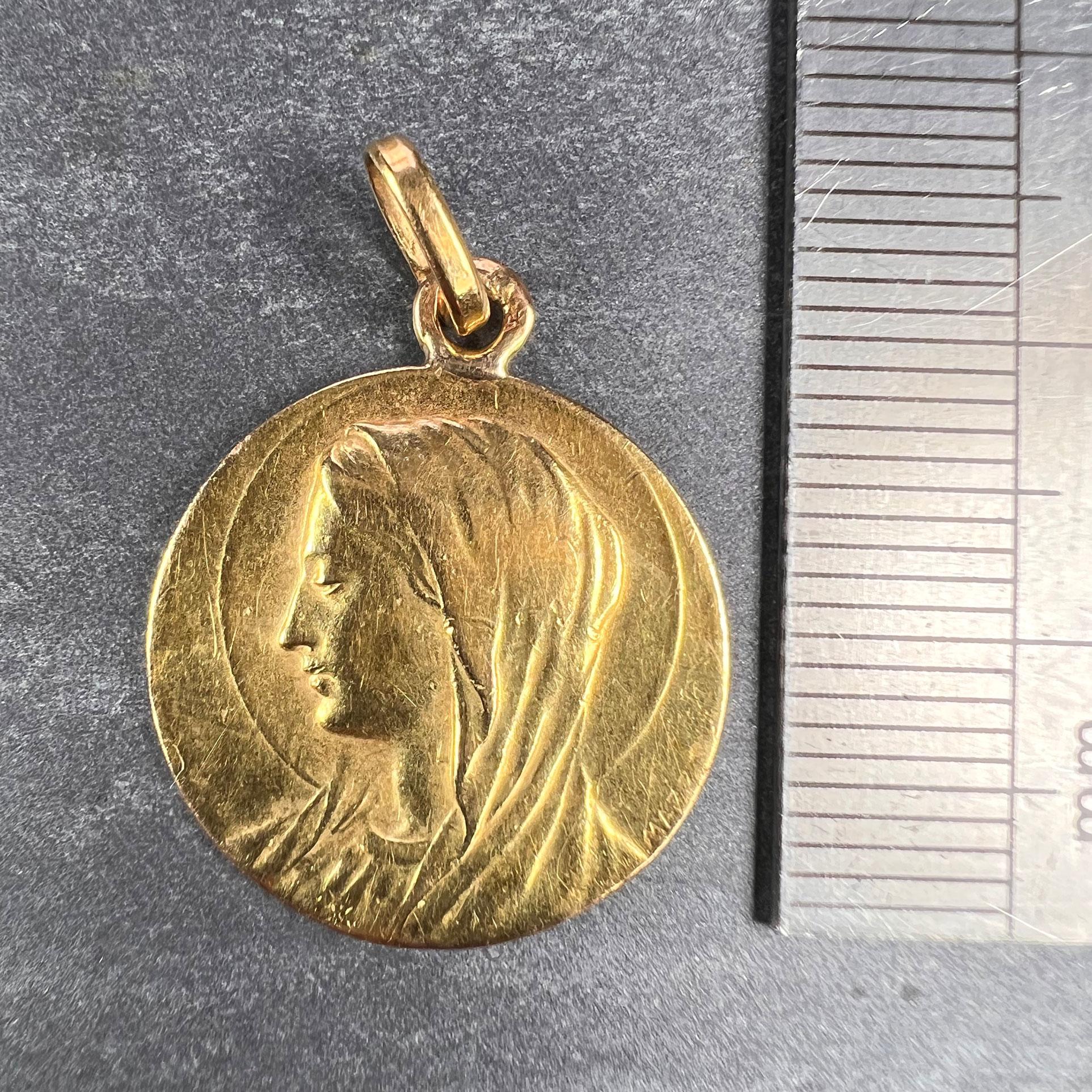 French Virgin Mary 18K Yellow Gold Pendant Charm For Sale 4