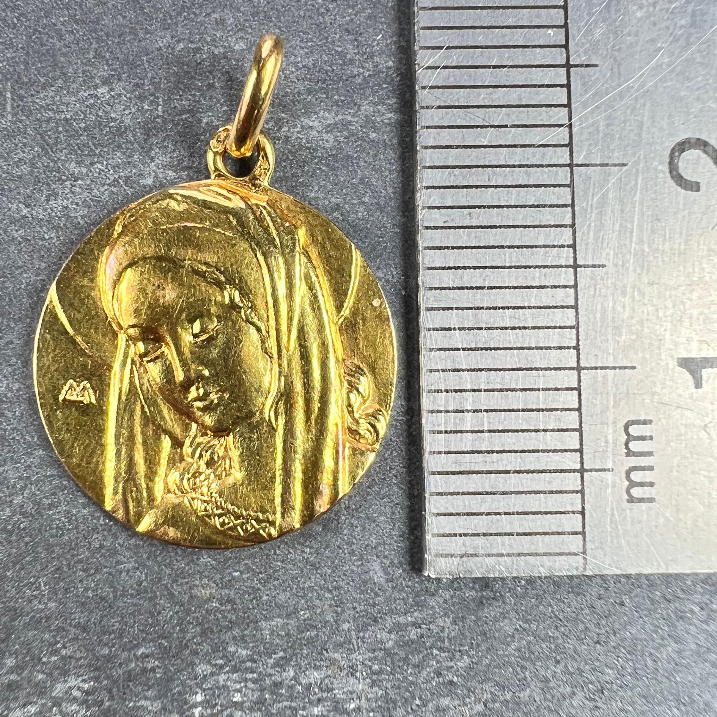 French Virgin Mary 18K Yellow Gold Pendant Charm For Sale 5