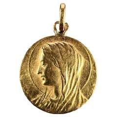 Antique French Virgin Mary 18K Yellow Gold Pendant Charm