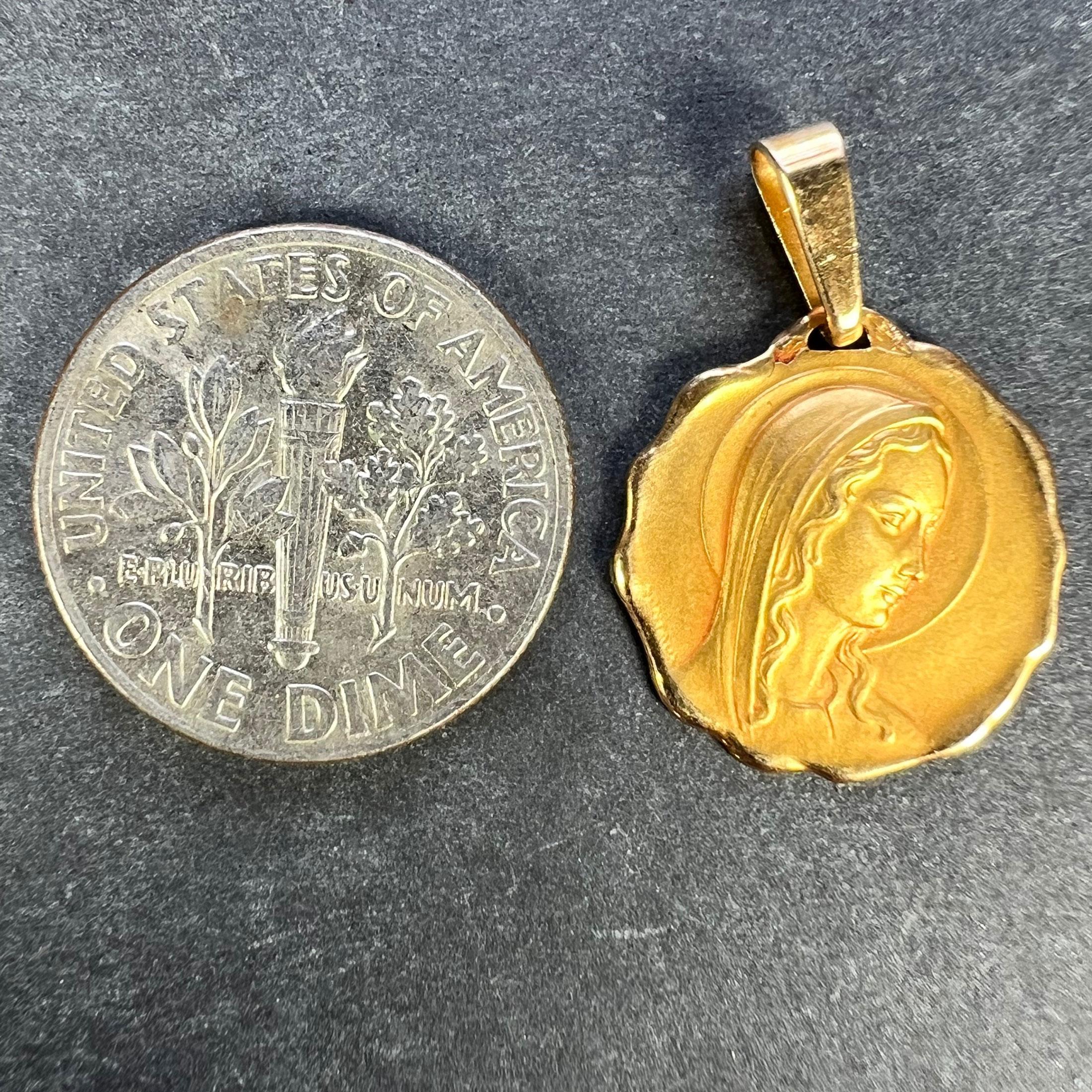 Colgante Medalla Religiosa Virgen María Francesa Oro Amarillo 18K en venta 6