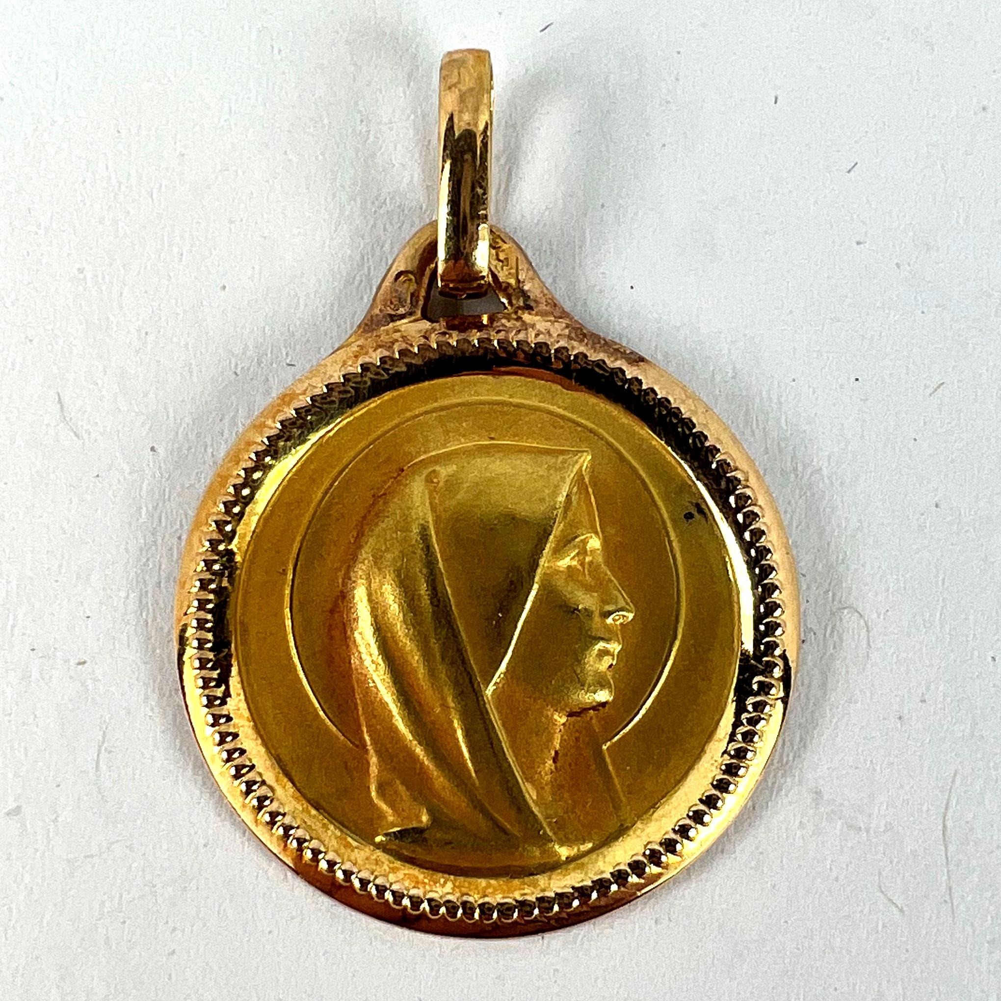 French Virgin Mary 18K Yellow Gold Religious Medal Pendant For Sale 7