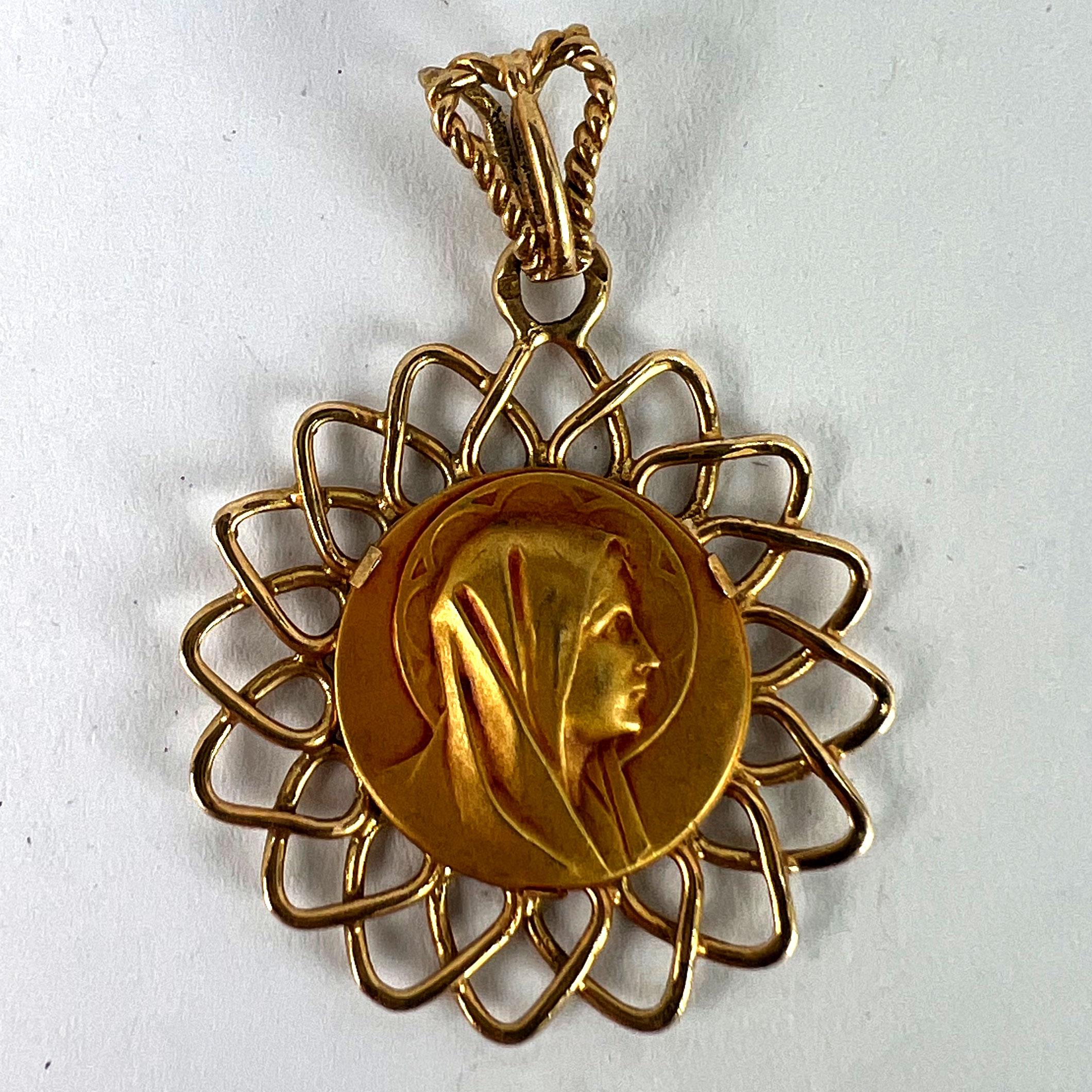 French Virgin Mary 18K Yellow Gold Religious Medal Pendant For Sale 7