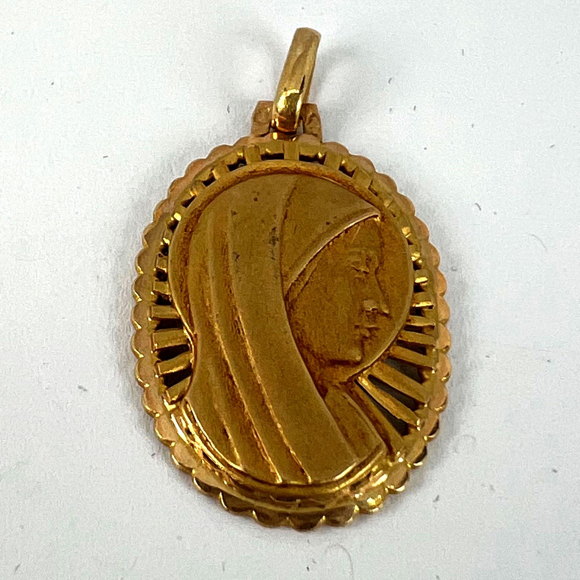 French Virgin Mary 18K Yellow Gold Religious Medal Pendant For Sale 8