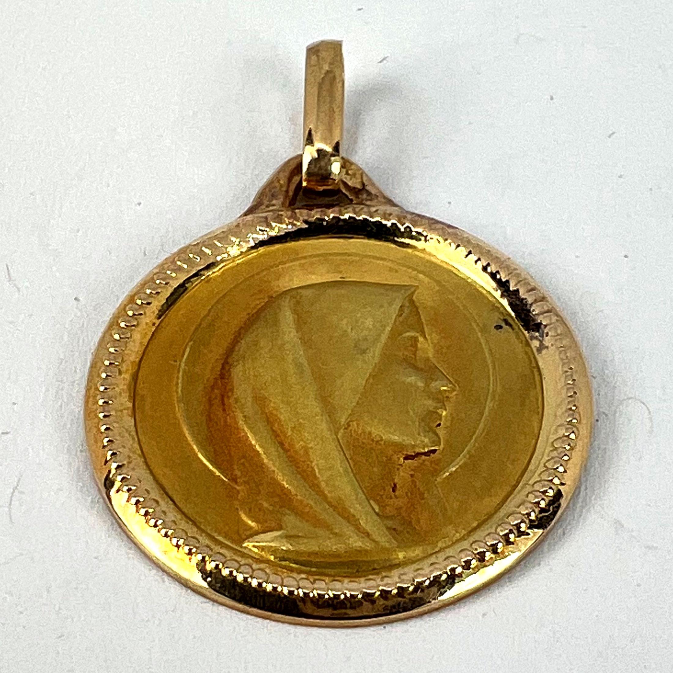 French Virgin Mary 18K Yellow Gold Religious Medal Pendant For Sale 8