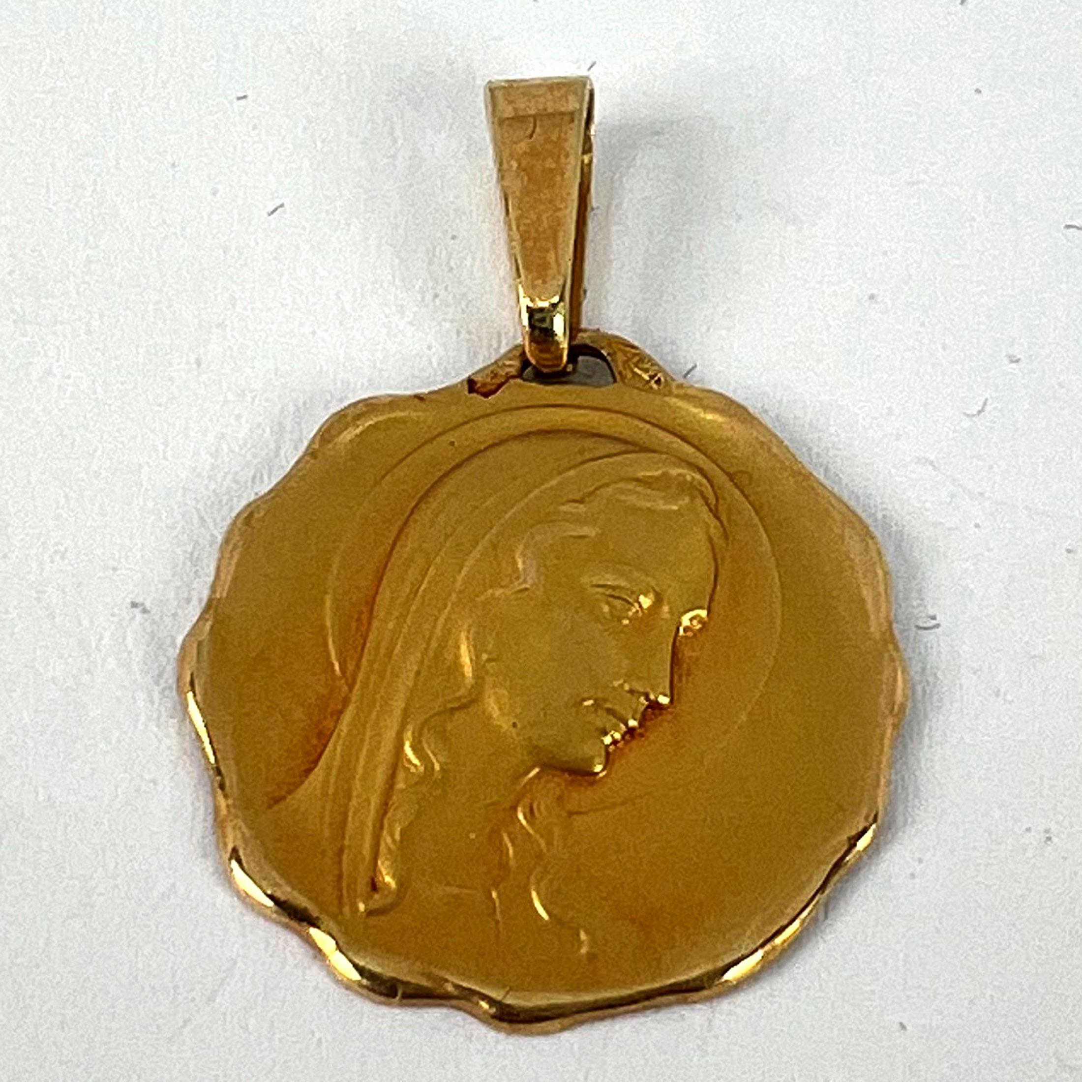 French Virgin Mary 18K Yellow Gold Religious Medal Pendant For Sale 8