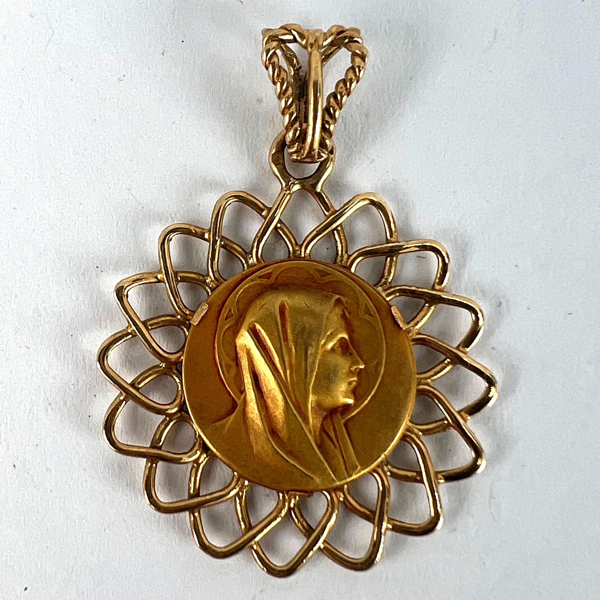 French Virgin Mary 18K Yellow Gold Religious Medal Pendant For Sale 8