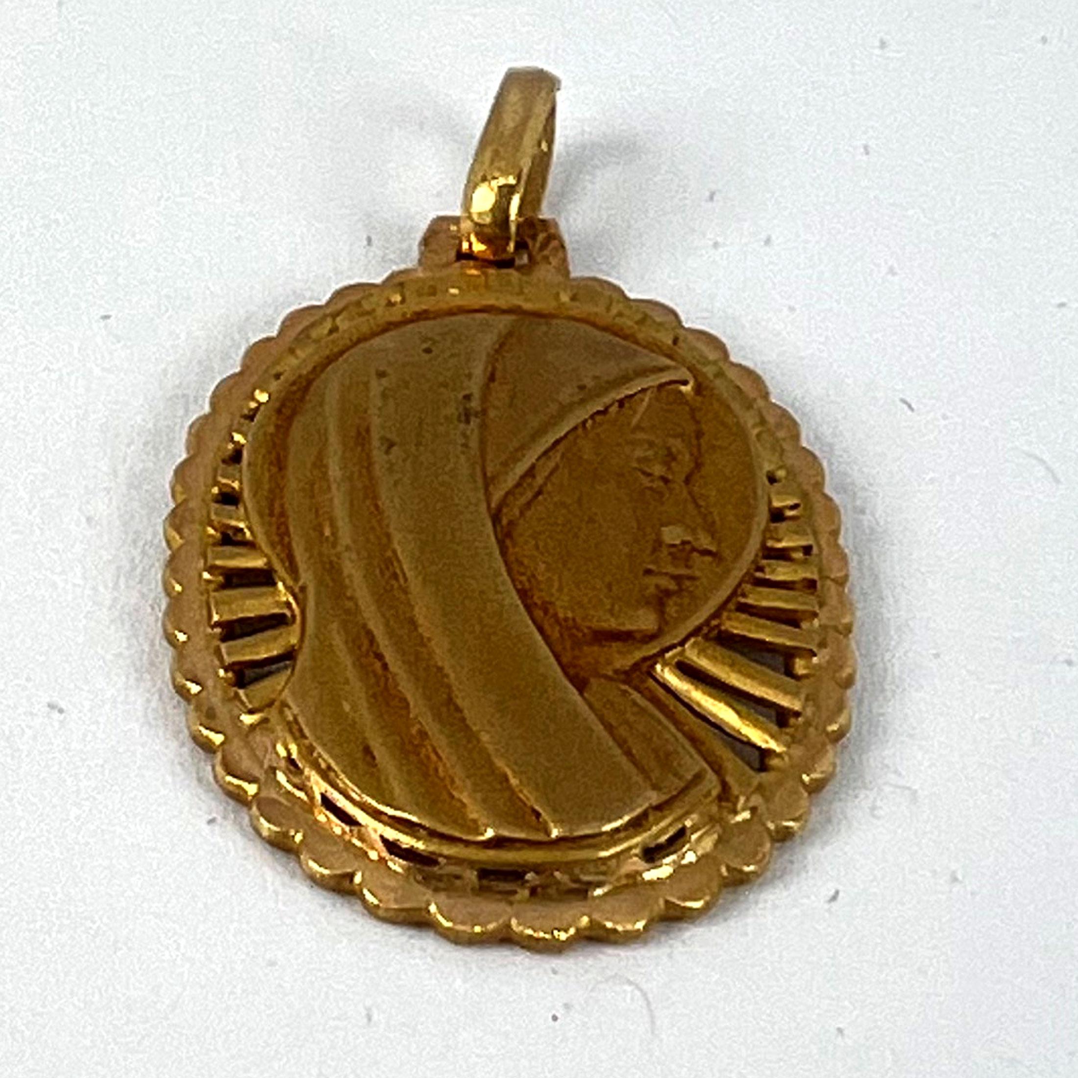 French Virgin Mary 18K Yellow Gold Religious Medal Pendant For Sale 9