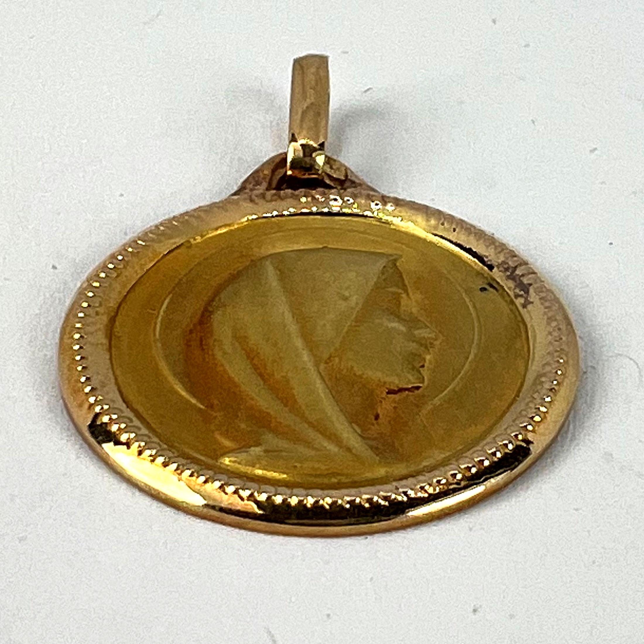 French Virgin Mary 18K Yellow Gold Religious Medal Pendant For Sale 9