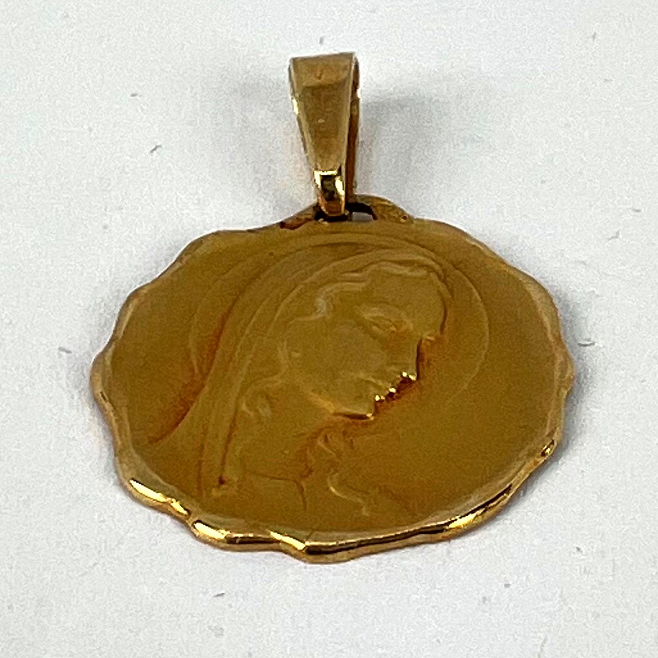 French Virgin Mary 18K Yellow Gold Religious Medal Pendant For Sale 9