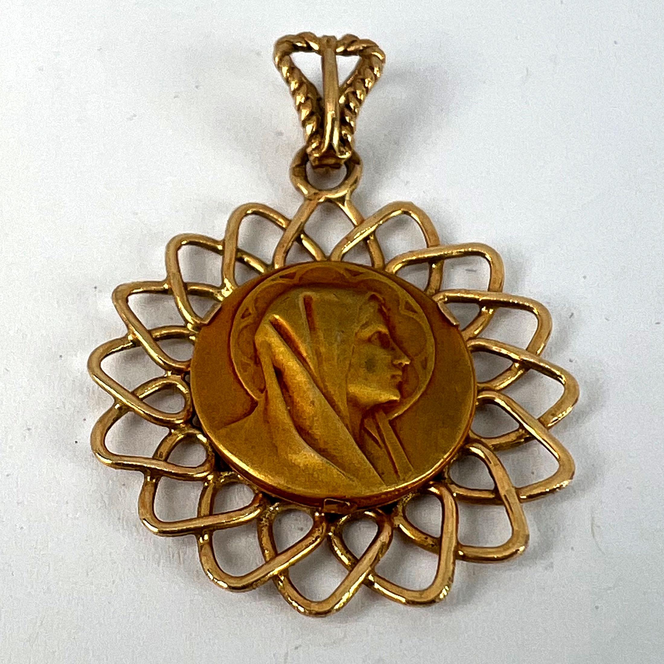French Virgin Mary 18K Yellow Gold Religious Medal Pendant For Sale 9