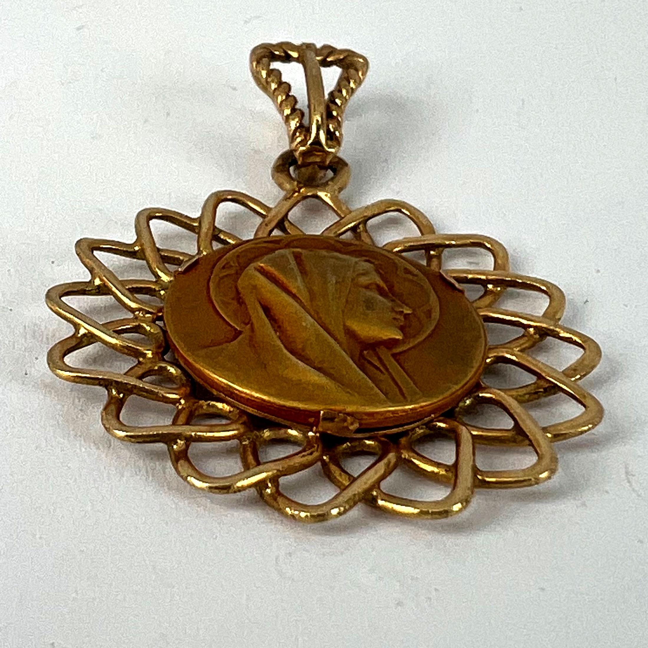 French Virgin Mary 18K Yellow Gold Religious Medal Pendant For Sale 10
