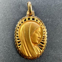 French Virgin Mary 18K Yellow Gold Religious Medal Pendant