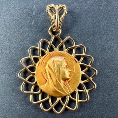 French Virgin Mary 18K Yellow Gold Religious Medal Pendant