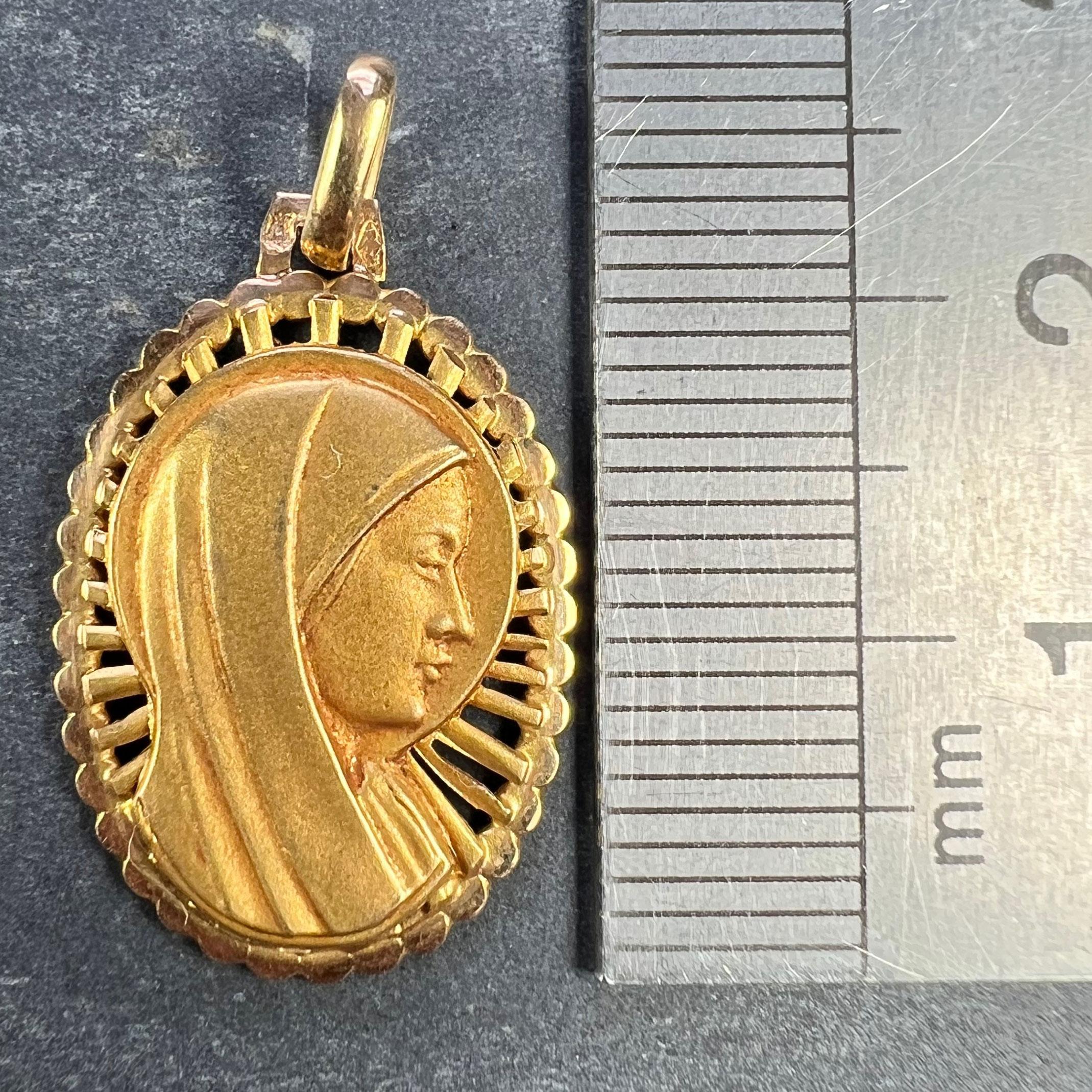 French Virgin Mary 18K Yellow Gold Religious Medal Pendant For Sale 5