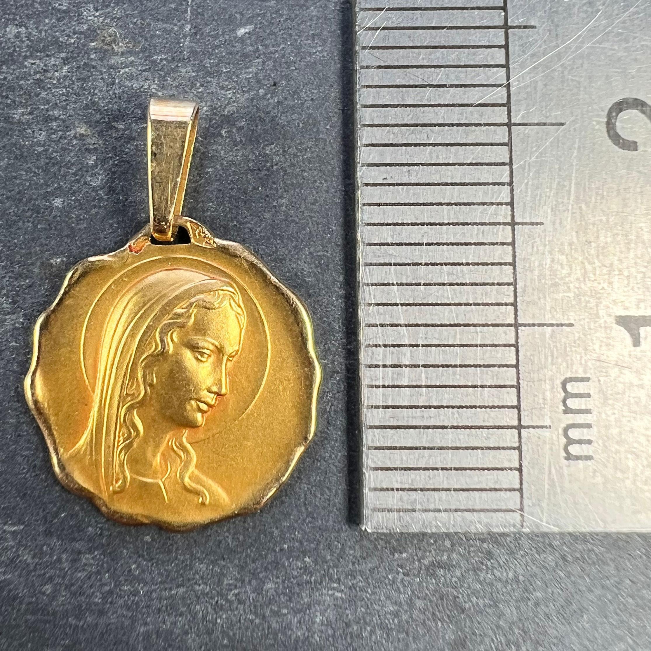 French Virgin Mary 18K Yellow Gold Religious Medal Pendant For Sale 5