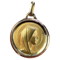 French Virgin Mary 18K Yellow Gold Religious Medal Pendant