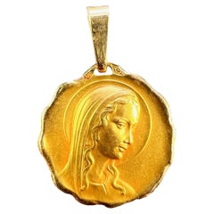 Pendentif médaillon religieux français de la Vierge Marie en or jaune 18 carats