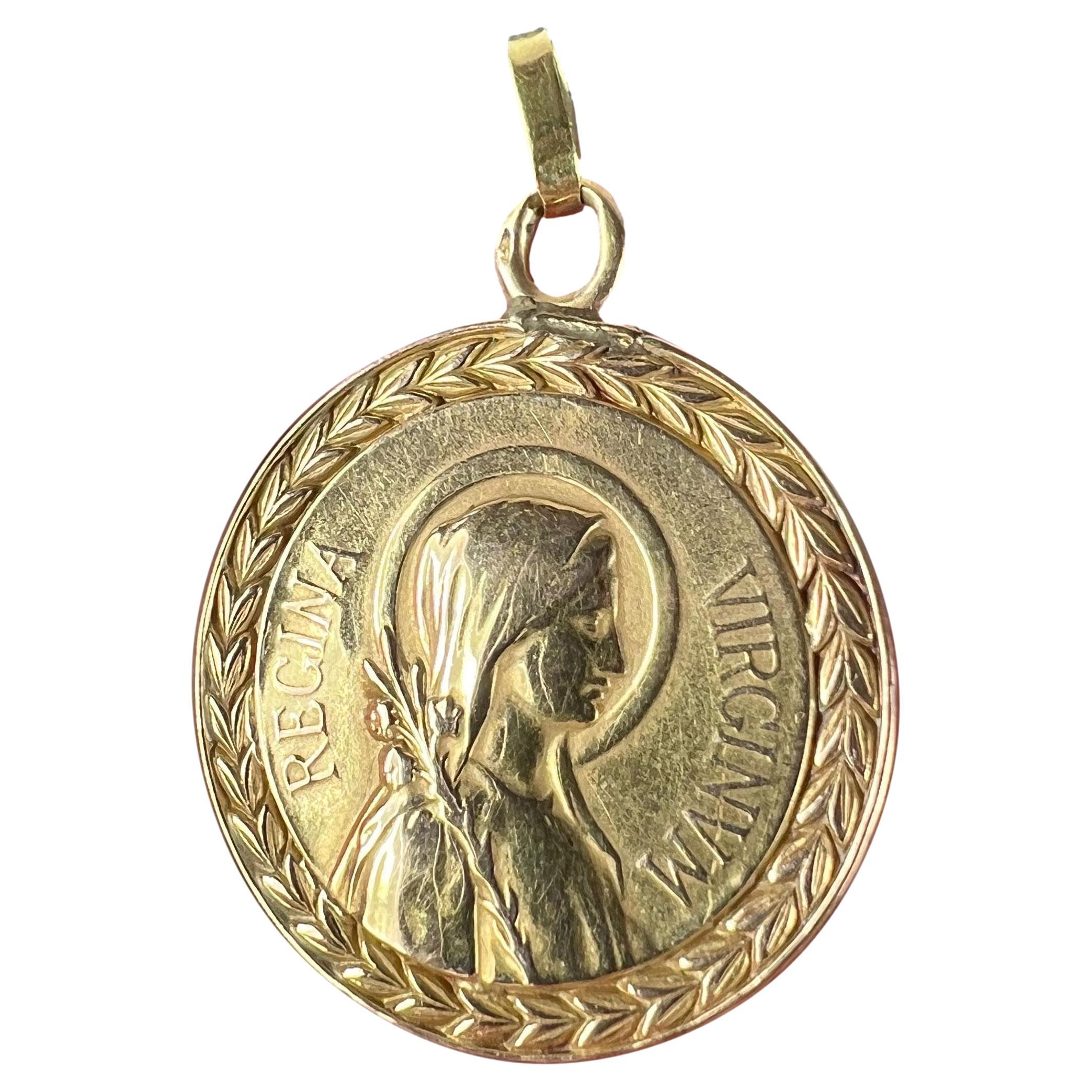 Pendentif médaillon religieux français de la Vierge Marie en or jaune 18 carats
