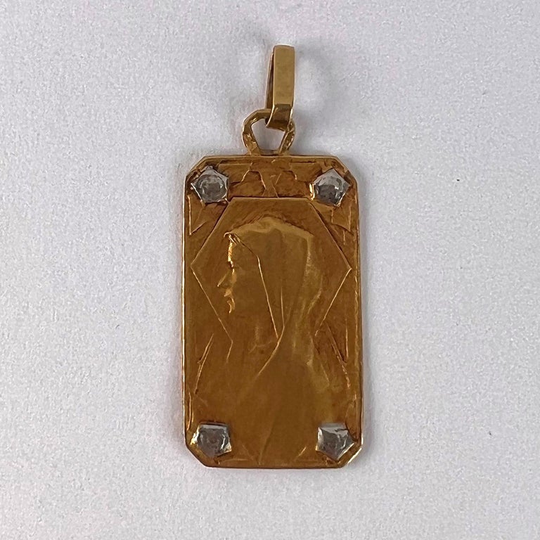 French Virgin Mary 18K Yellow White Gold Charm Pendant For Sale 5