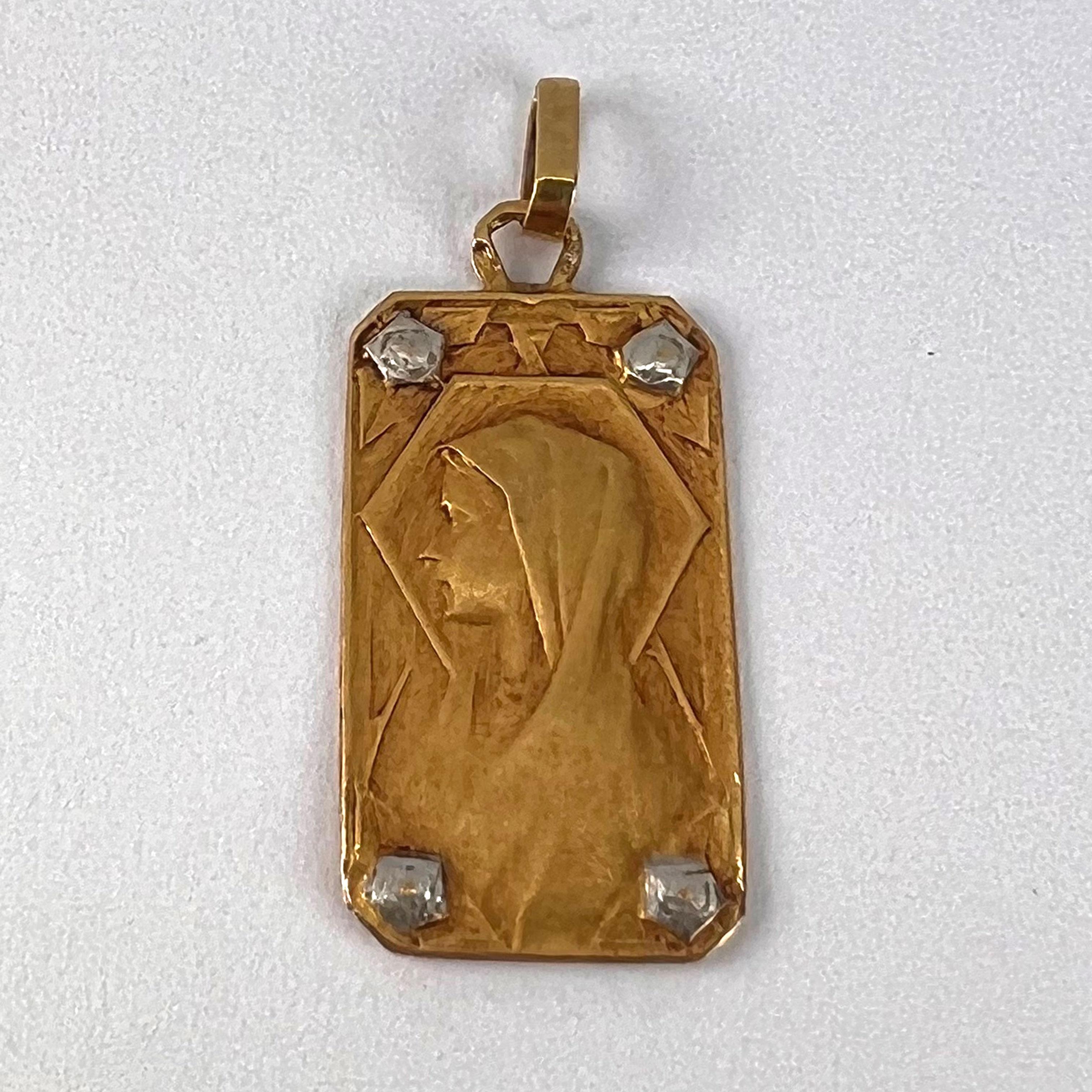 French Virgin Mary 18K Yellow White Gold Charm Pendant For Sale 5