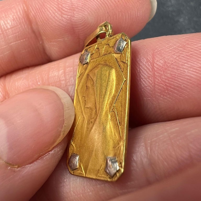 French Virgin Mary 18K Yellow White Gold Charm Pendant For Sale 1