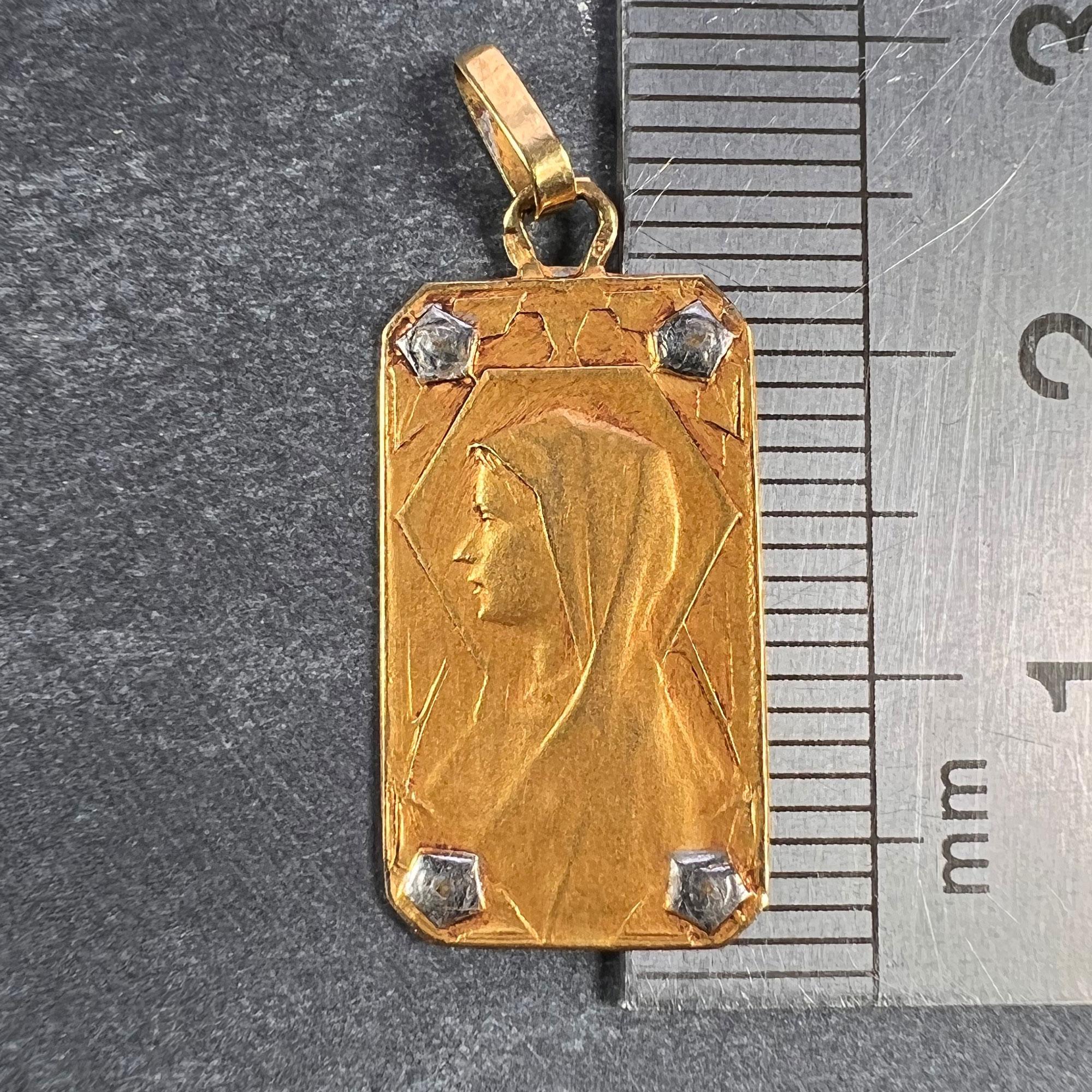 French Virgin Mary 18K Yellow White Gold Charm Pendant For Sale 2