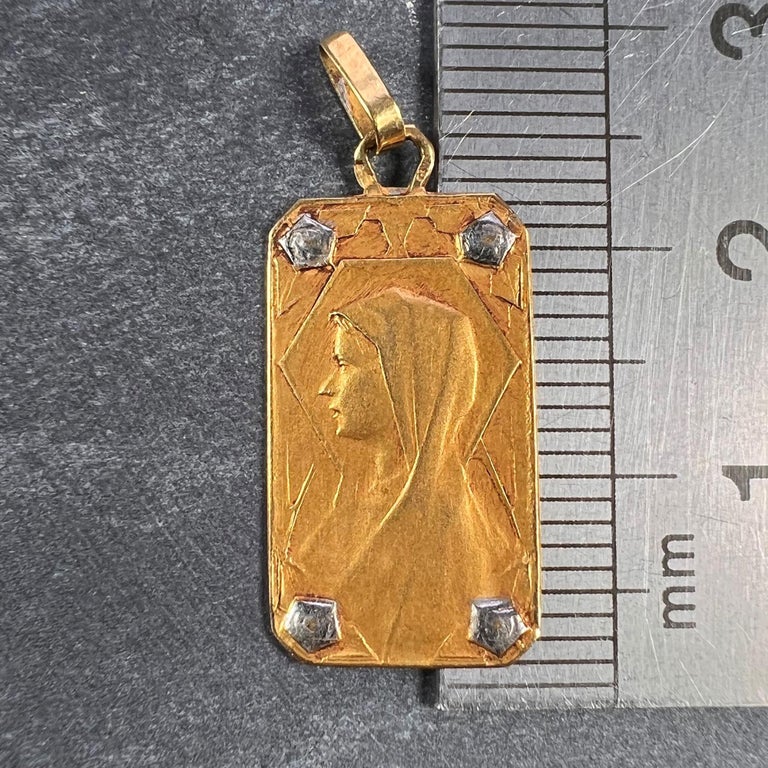 French Virgin Mary 18K Yellow White Gold Charm Pendant For Sale 3