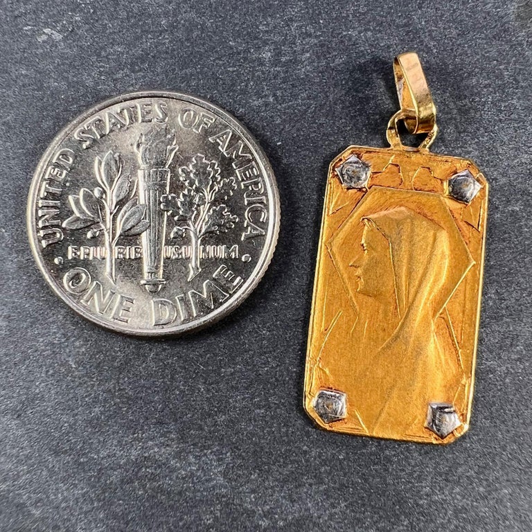 French Virgin Mary 18K Yellow White Gold Charm Pendant For Sale 4