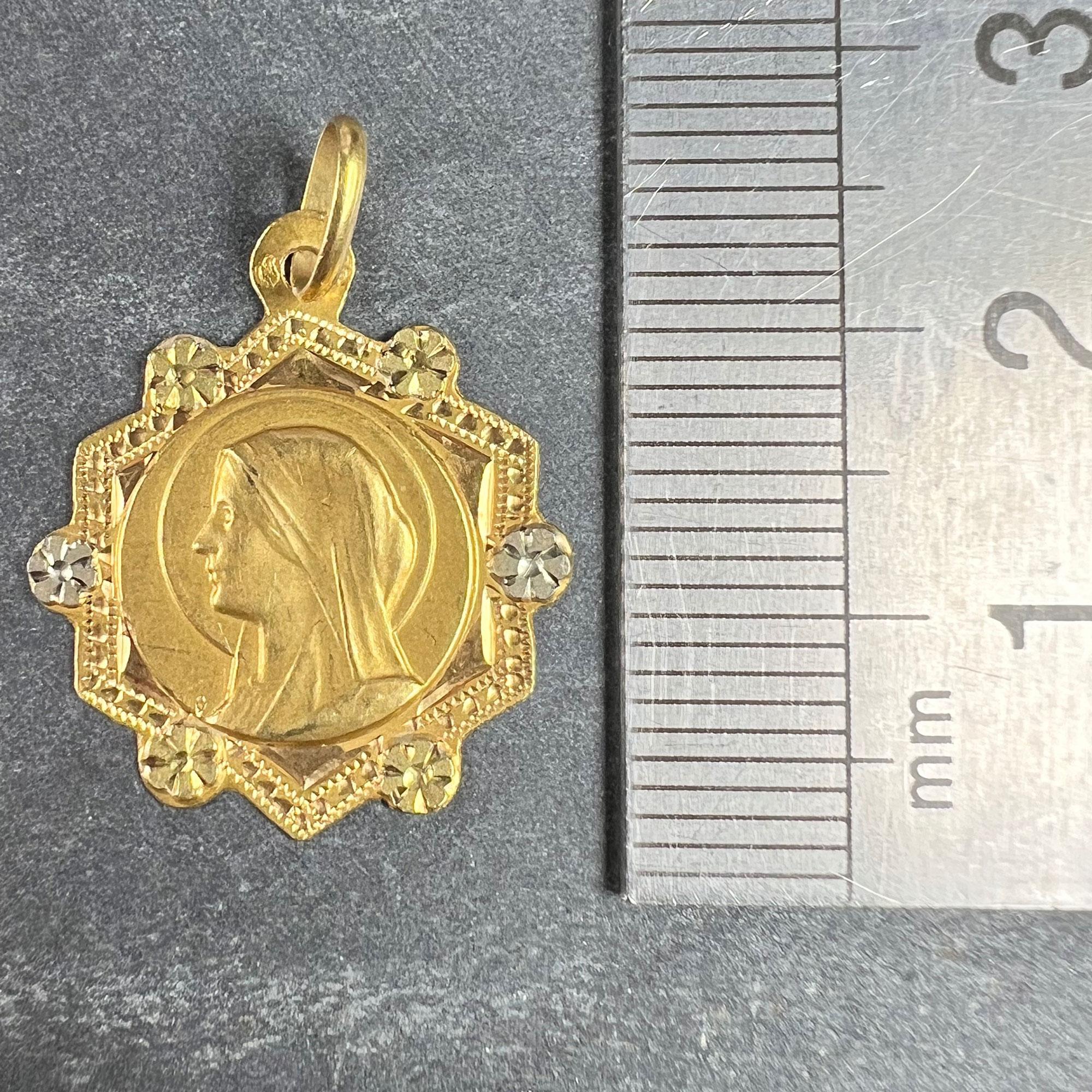 French Virgin Mary 18K Yellow White Gold Medal Charm Pendant For Sale 5