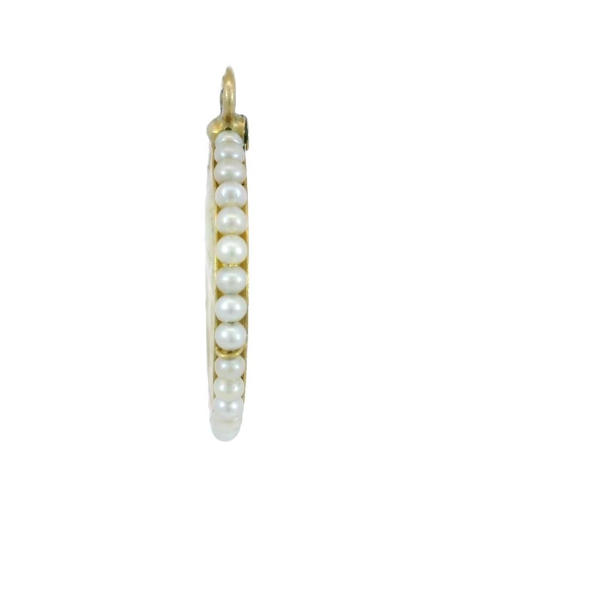 French Virgin Mary Charm Carved Mother of Pearl 18K Yellow Gold Pearl Frame 1
