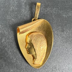 French Virgin Mary Heart Shaped 18K Yellow Gold Medal Pendant