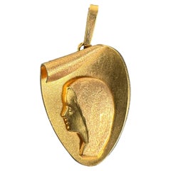 Ciondolo a forma di cuore con medaglia in oro giallo 18 carati della Vergine Maria francese