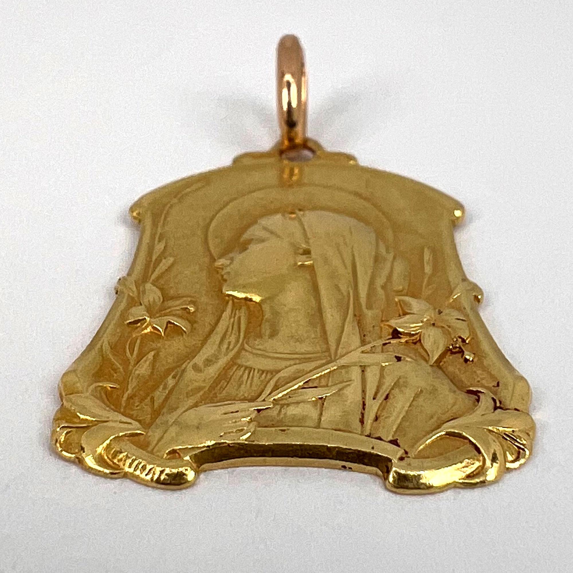 French Virgin Mary Lilies 18k Yellow Gold Medal Pendant For Sale 9