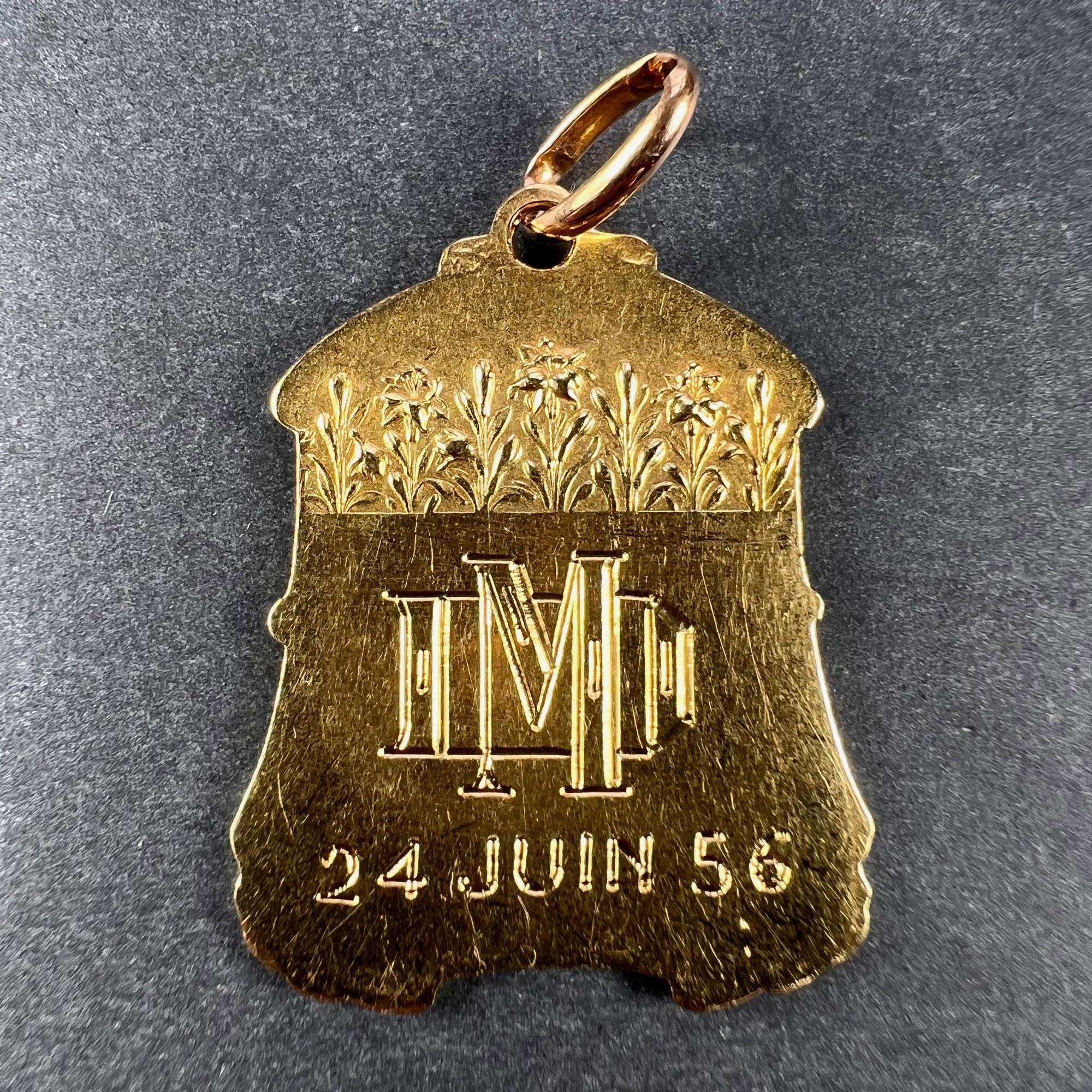 Französisch Jungfrau Maria Lilien 18k Gelb Gold Medal Anhänger im Zustand „Gut“ im Angebot in London, GB