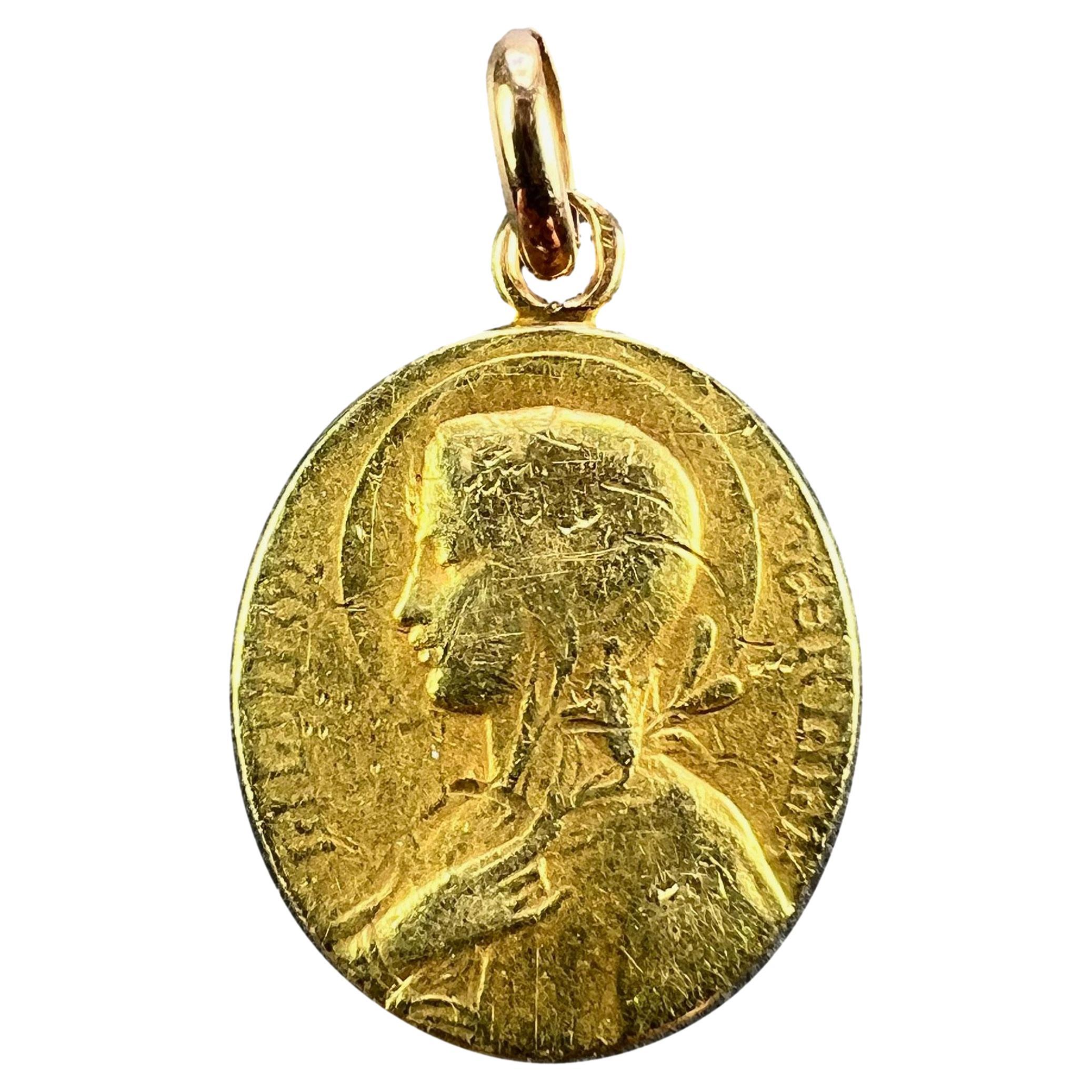 French Virgin Mary Lily Among Lilies 18K Yellow Gold Oval Pendant Medal For Sale