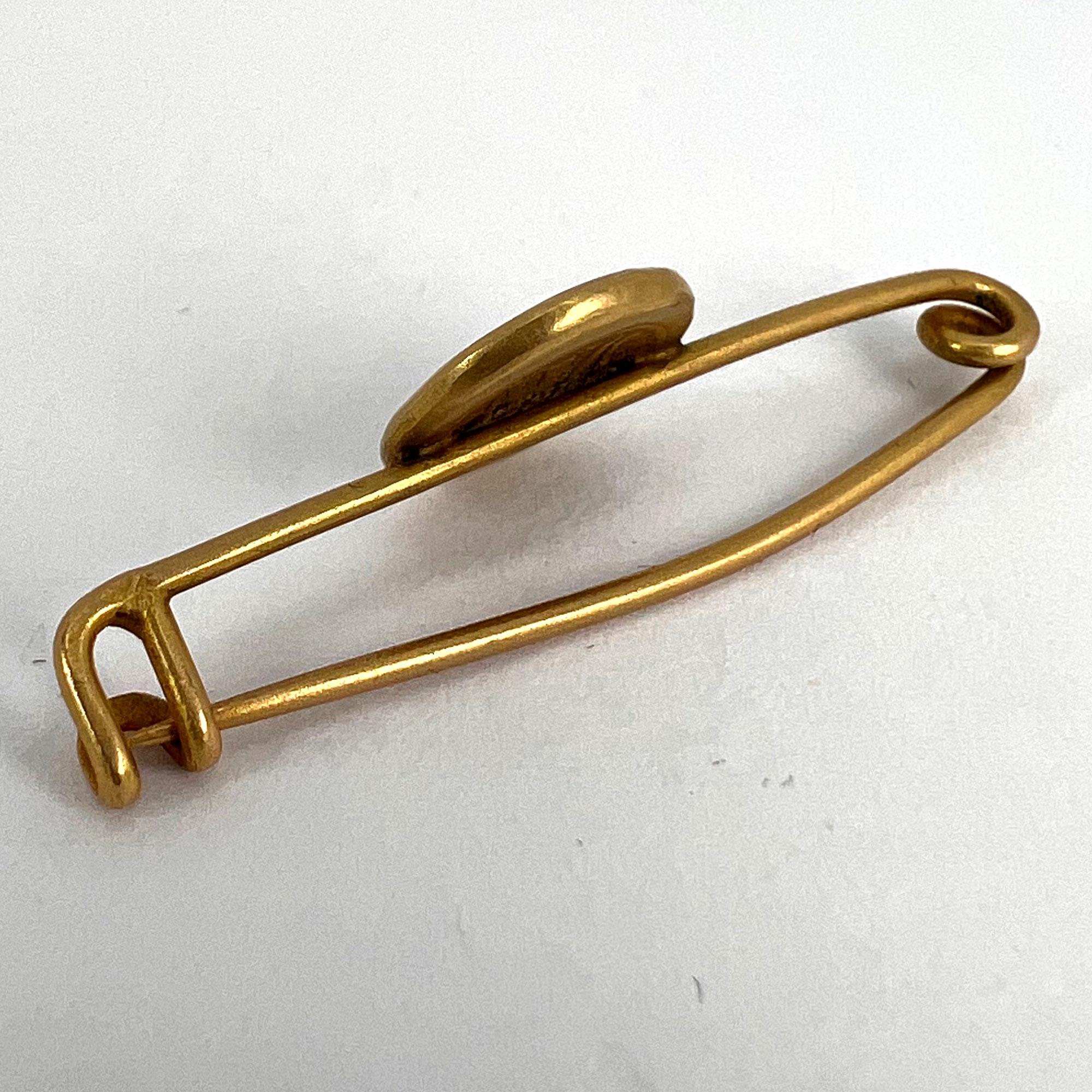 French Virgin Mary Medal Safety Pin 18K Yellow Gold Charm Brooch For Sale 9