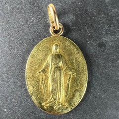 French Virgin Mary Miraculous Medal 18K Yellow Gold Charm Medal Pendant