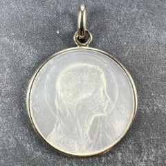 French Virgin Mary Mother of Pearl 18K White Gold Medal Pendant